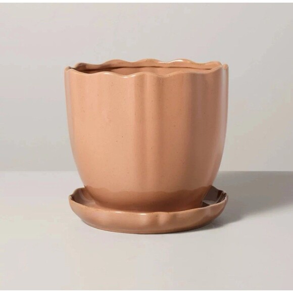 9.5" Scalloped Edge Stoneware Planter Pot Saucer Rust - Hearth & Hand Magnolia - Picture 1 of 7